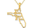 14K Yellow Gold Solid Florida State Charm Pendant Necklace with Chain